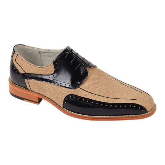 GIOVANNI MEN'S "SIMON" BLACK/TAN LEATHER AND CANVAS DRESS SHOE. SIMON - Picture 2 of 2